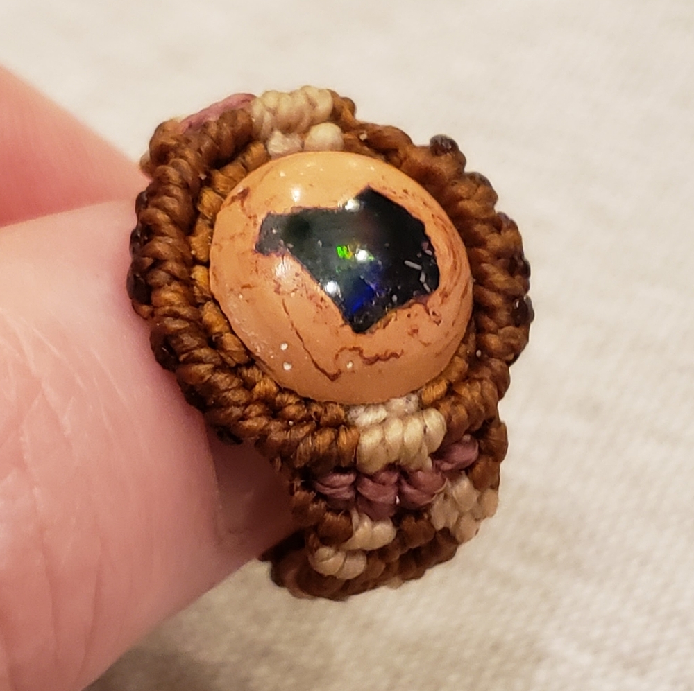 Fire Opal Macrame Ring Size 6.5